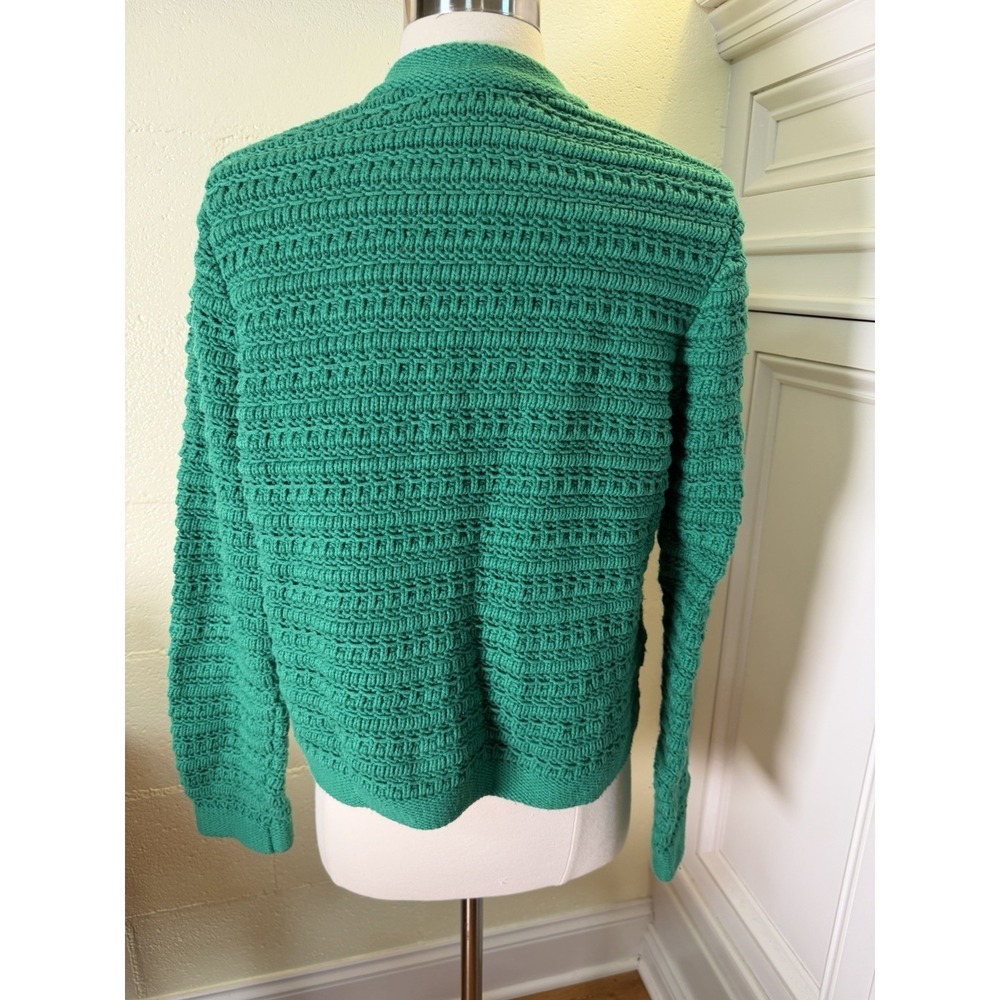 LOFT Petites Large Green Textured Cable Knit‎ Cardigan Sweater W/Gold Buttons - Picture 3 of 6